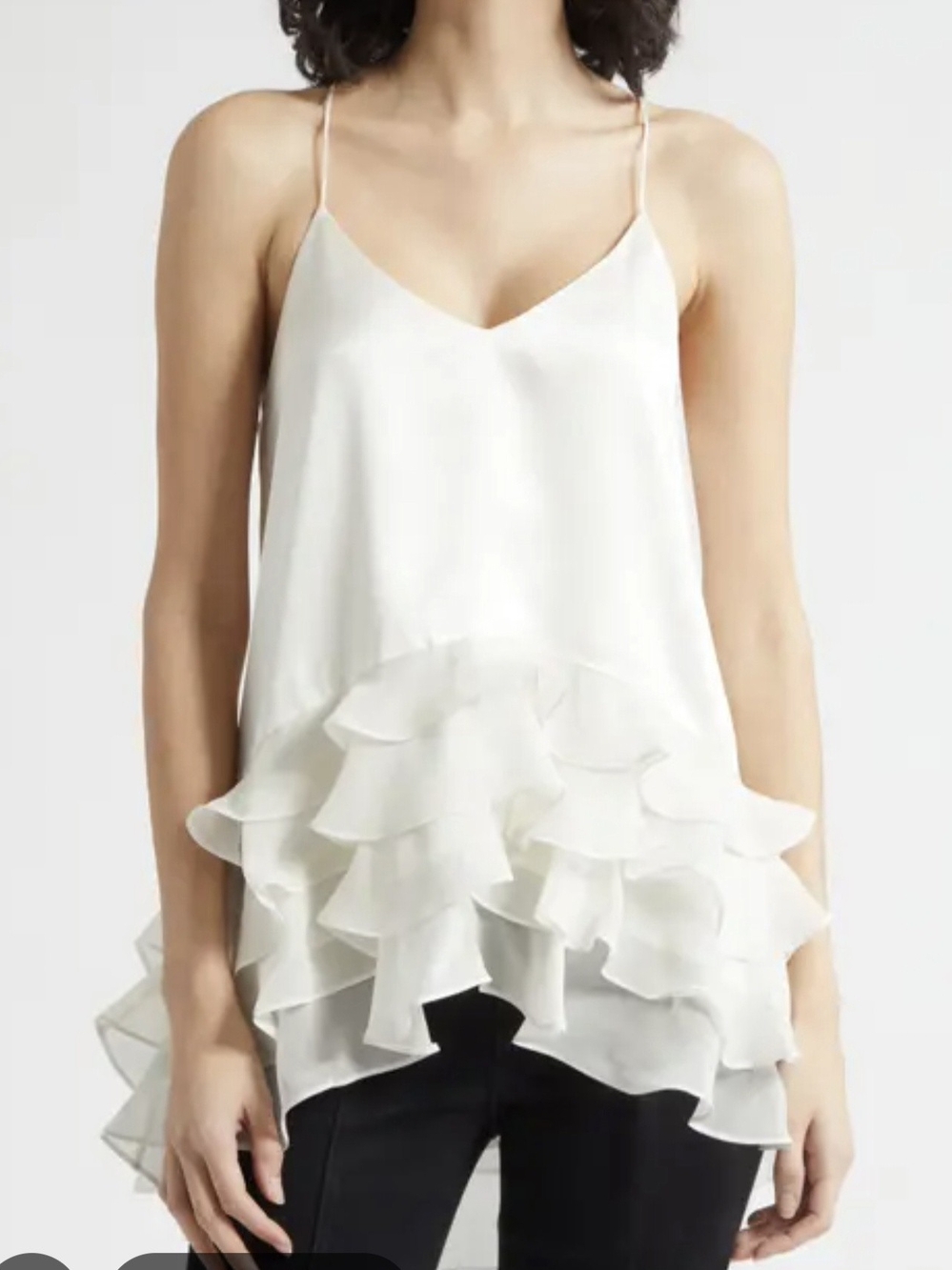 Elegant Ruffle Hem Silk Cami Top - White